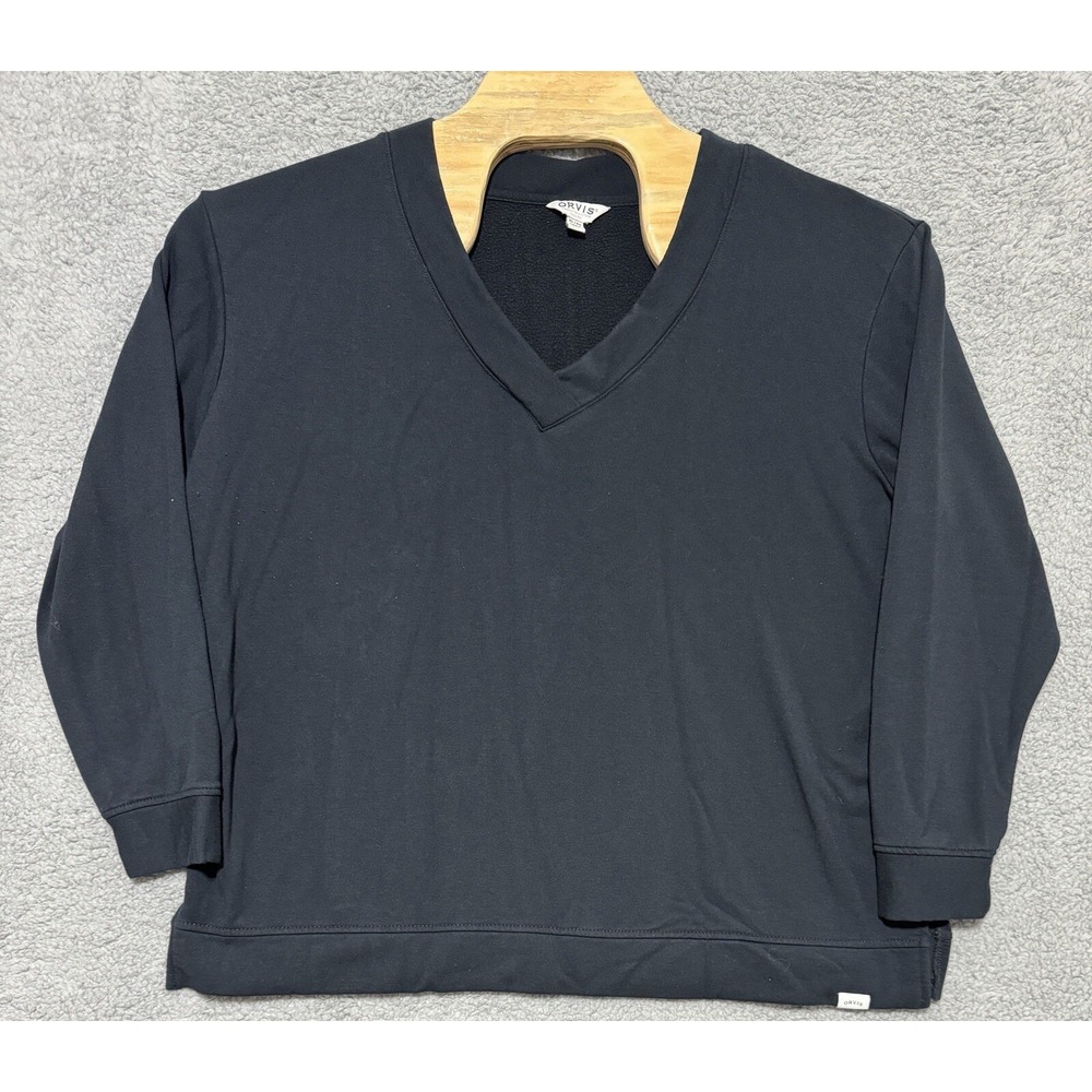 Orvis V Neck Long Sleeve Navy Blue Sweater Womens XL Outdoor Stretch Fleece